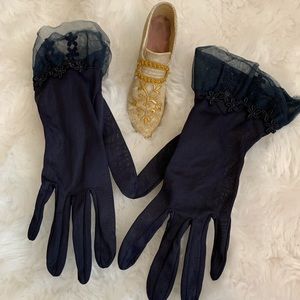 LADY GAY blue VINTAGE nylon gloves with lace detail VGUC stunning condit…